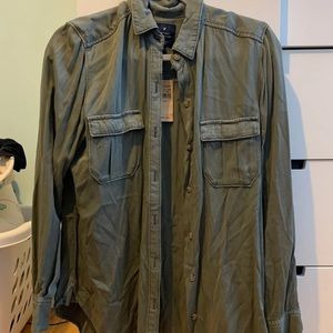 American Eagle Outfitters Green Button Down Shirt